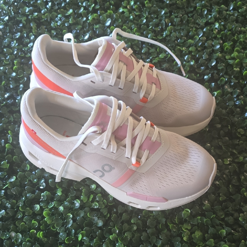 On Running Women's White and Pink Athletic Shoes